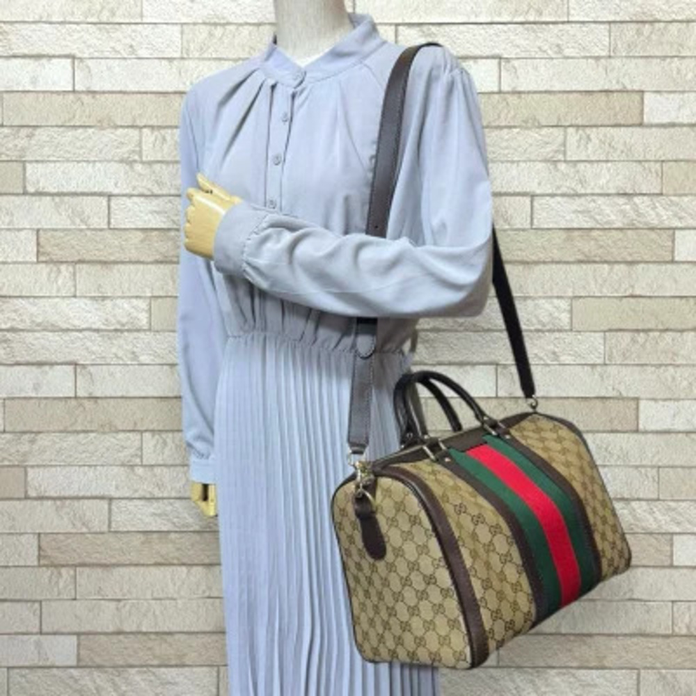 Gucci Beige GG Bag Canvas Boston Brown